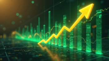 An arrow pointing up on a graph where all the bars increase in size